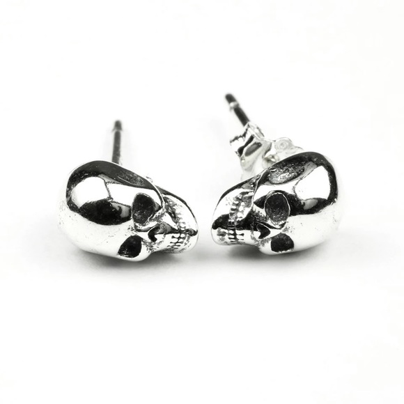 MENS 925 METAL SKULL STUD EARRINGS - Picture 7 of 7